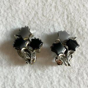 Vintage ‘Star Flower’ Silver Tone Clip Earrings